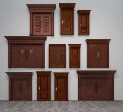 中式实木大门3D模型下载